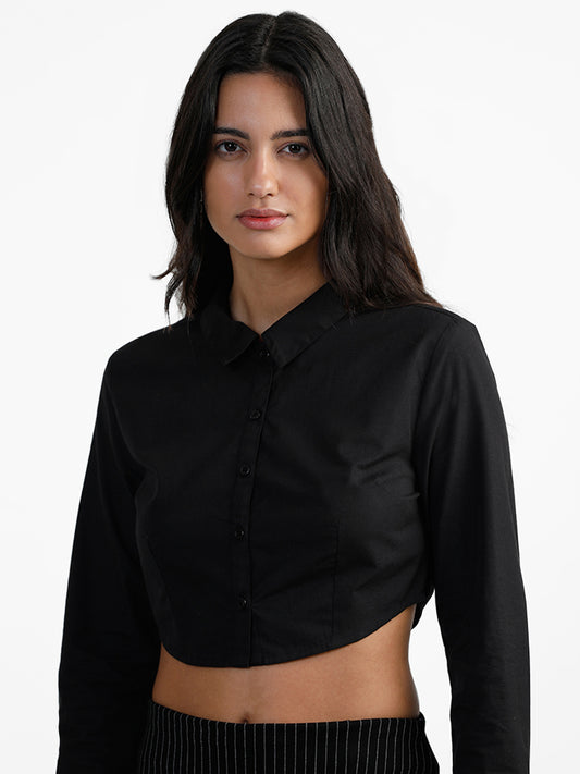 Nuon Black Cotton Crop Fit Shirt