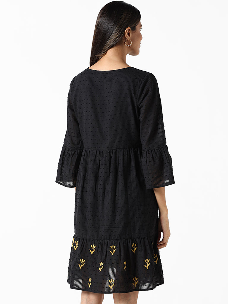 LOV Black Embroidered Regular Fit Dress