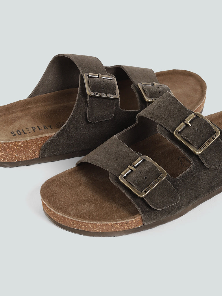 Westside SOLEPLAY Men's  Brown Dual Buckle Strap Comfort Leather Sandals for Casual Wear Zoomed View