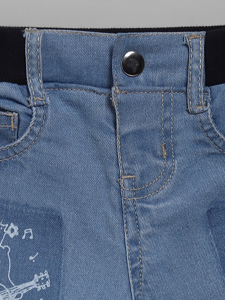 HOP Baby Bear Patch Printed Blue Denim Jeans