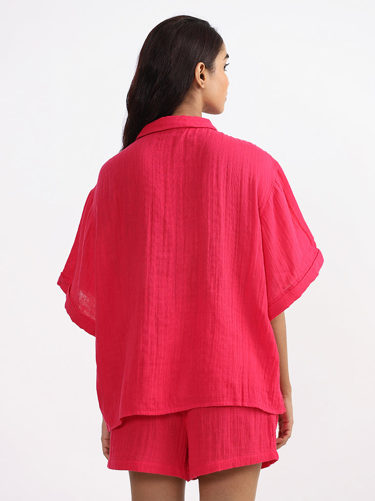 Wunderlove Plain Pink Swimwear Cover Up Shirt