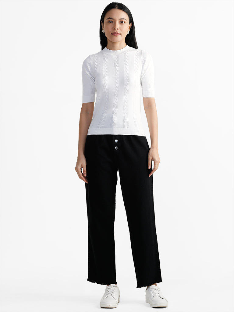 LOV Solid Flared Black Denim Jeans