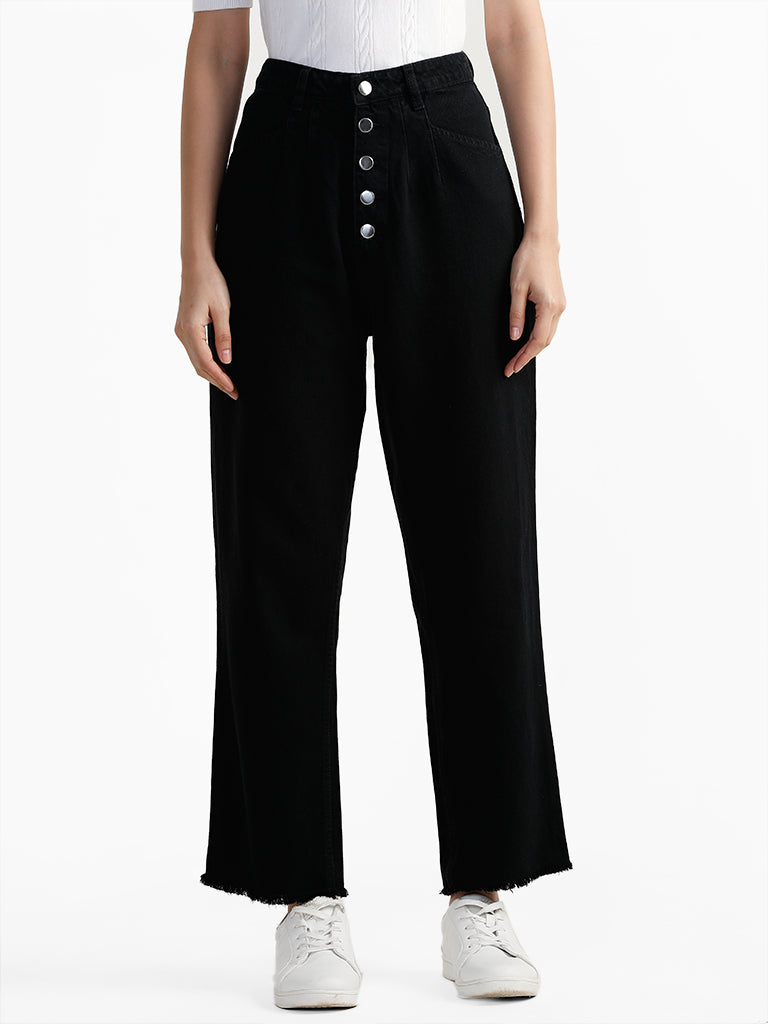 LOV Solid Flared Black Denim Jeans