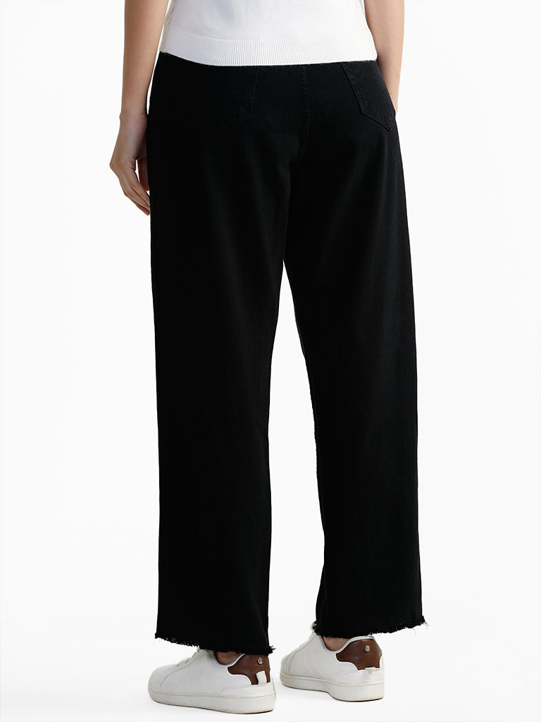 LOV Solid Flared Black Denim Jeans