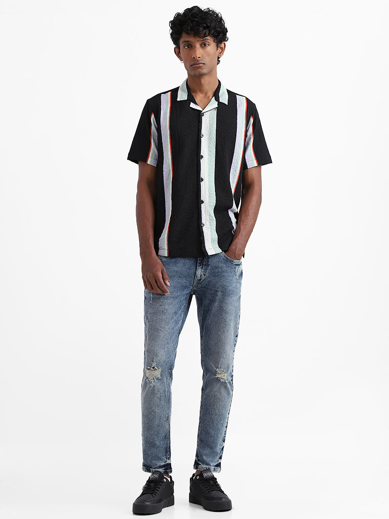 Nuon Black Striped Relaxed Fit Shirt