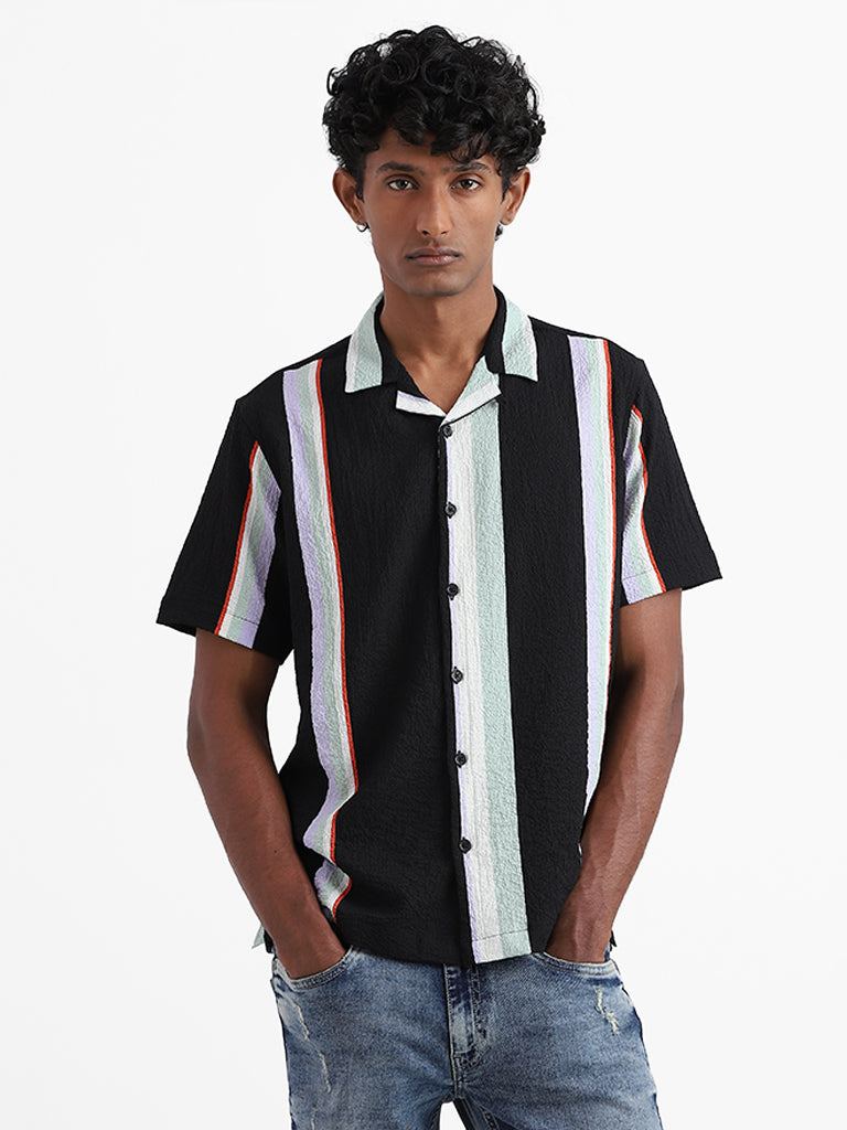 Nuon Black Striped Relaxed Fit Shirt