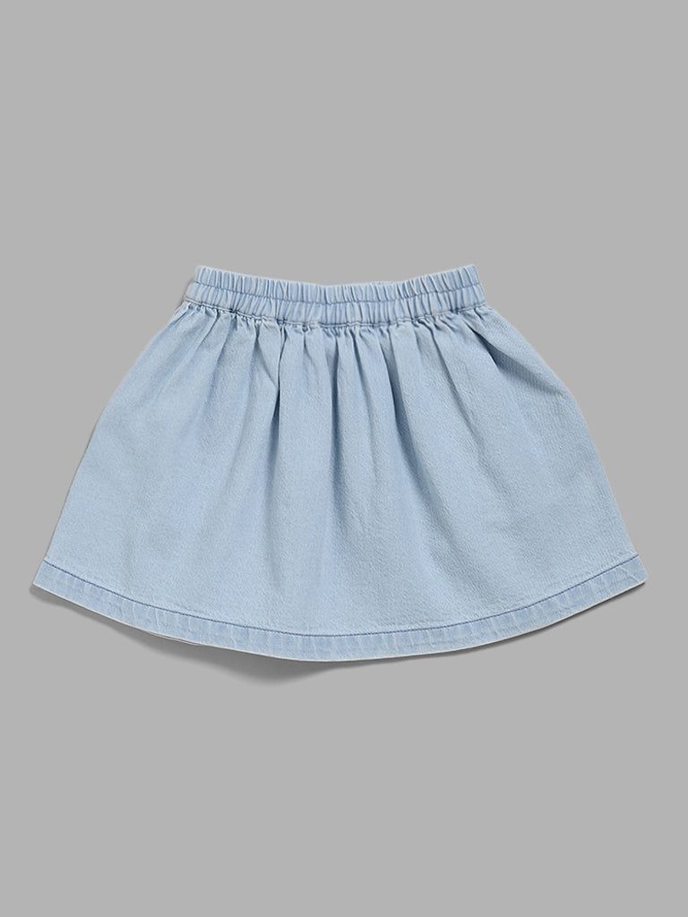 HOP Kids Blue Denim Embroidered Skirt