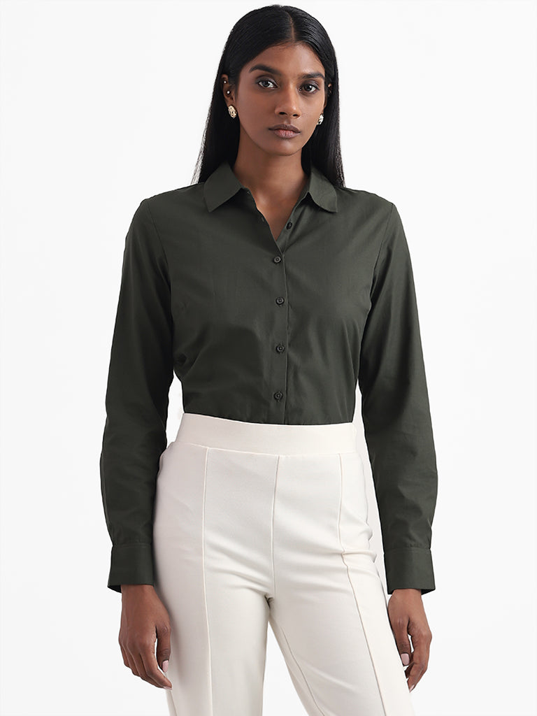 Wardrobe Plain Green Formal Shirt