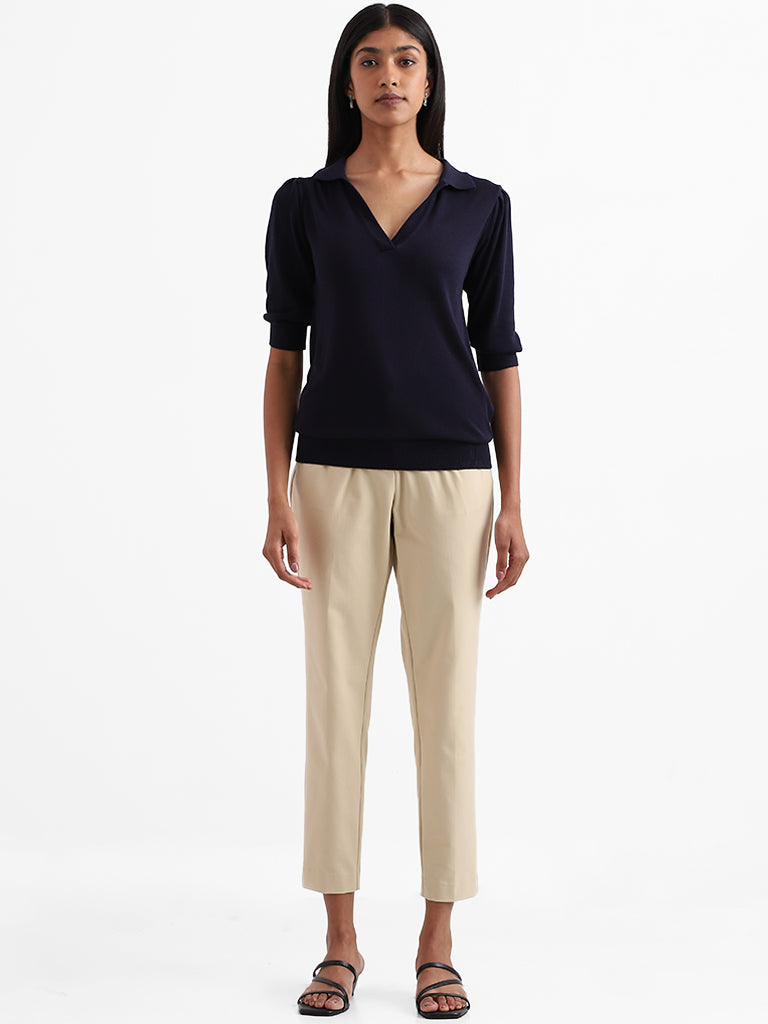 Wardrobe Plain Navy Blue Semi-Formal Top