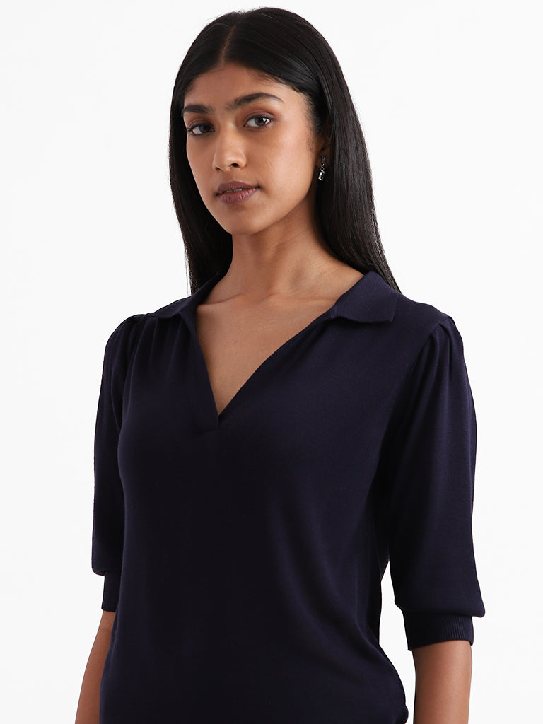 Wardrobe Plain Navy Blue Semi-Formal Top