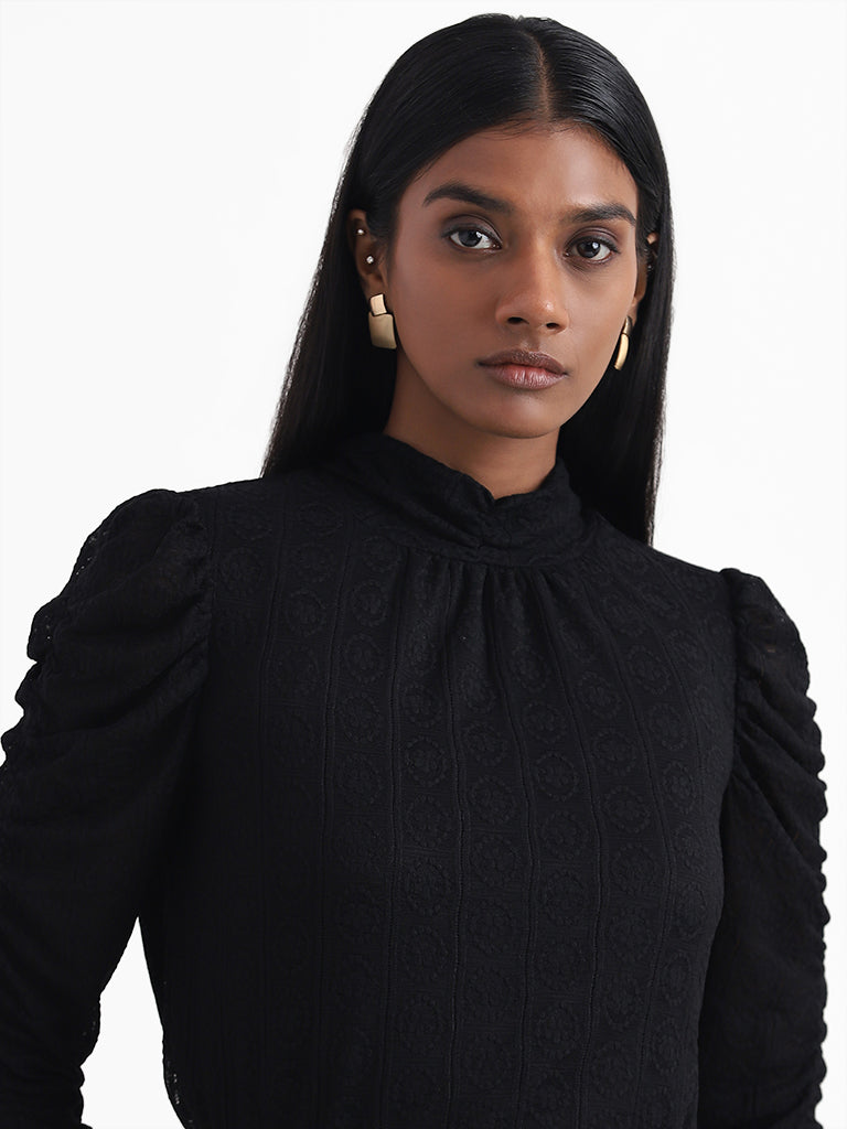 Wardrobe Gathered Sleeve Black Top