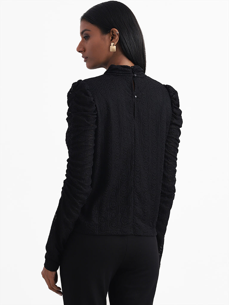 Wardrobe Gathered Sleeve Black Top