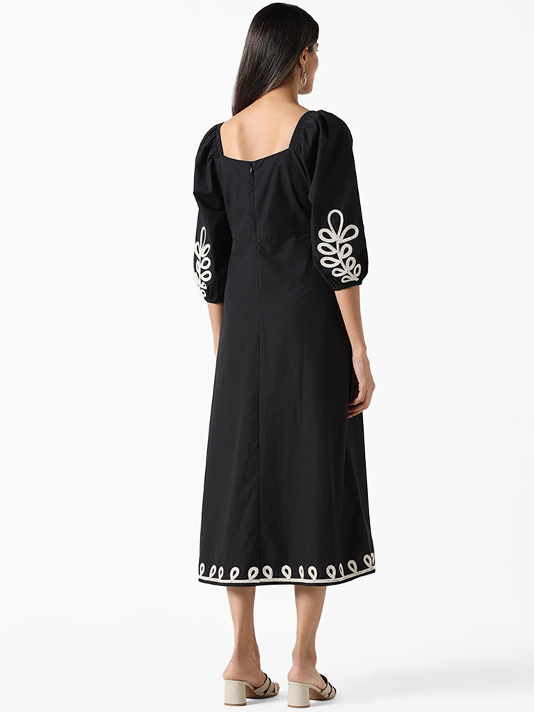 LOV Black Embroidered Regular Fit Dress
