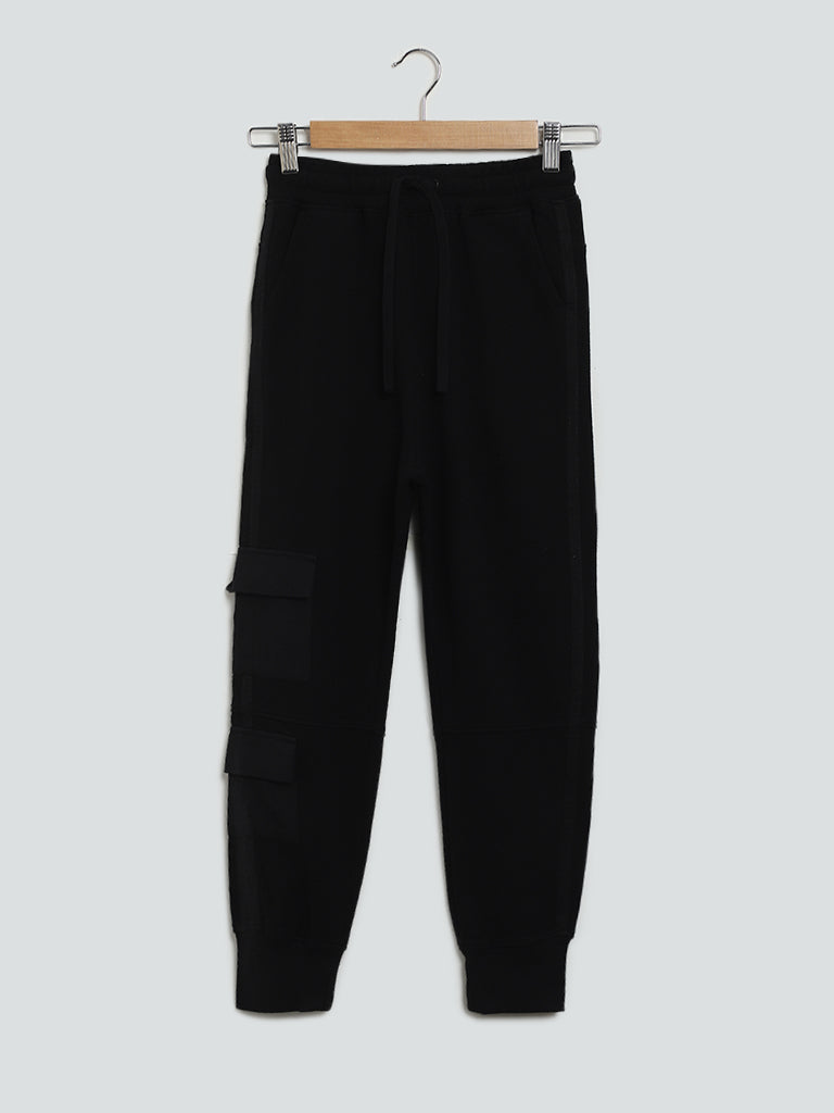 Y&F Kids Plain Black Mid Rise Joggers