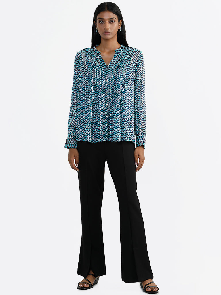 Wardrobe Printed Blue Top with Camisole