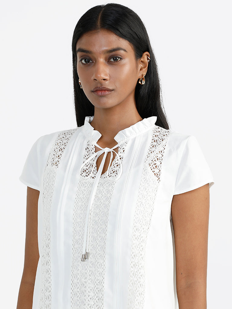 Wardrobe White Schiffli Neck-Tie Top with Camisole