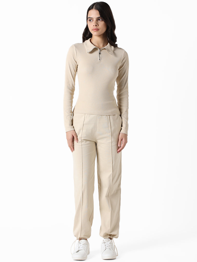 Studiofit Beige Slim Fit T-Shirt