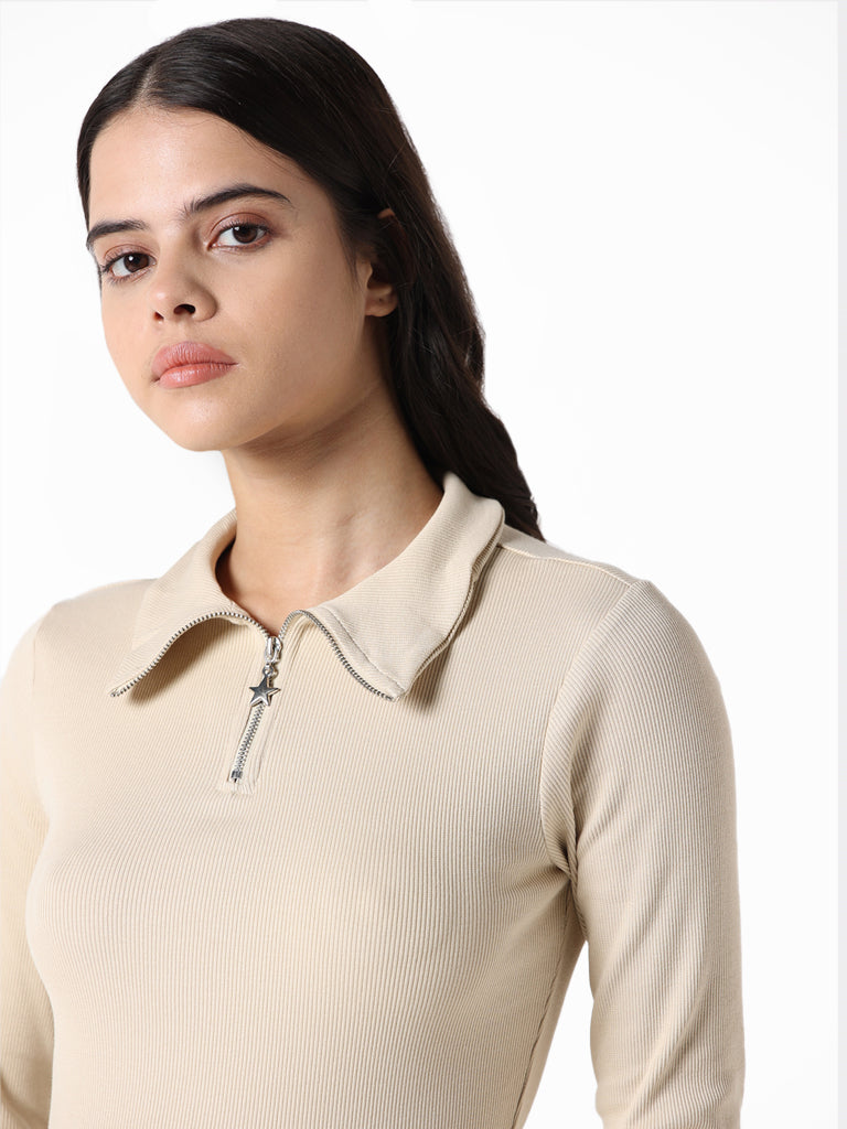 Studiofit Beige Slim Fit T-Shirt