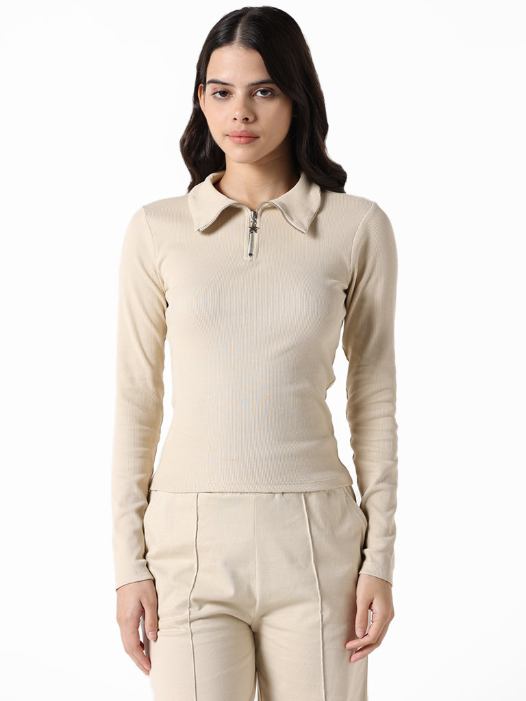 Studiofit Beige Slim Fit T-Shirt