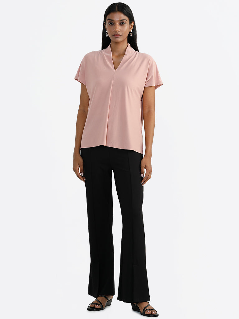 Wardrobe Plain Dusty Pink V Neck Top