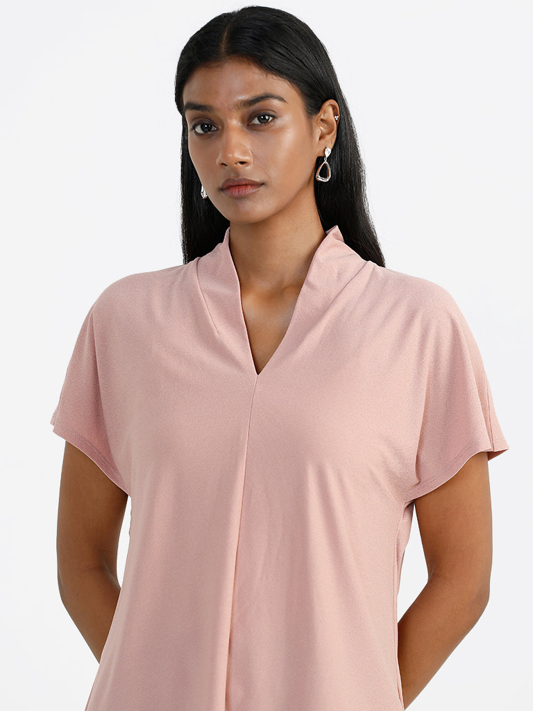 Wardrobe Plain Dusty Pink V Neck Top