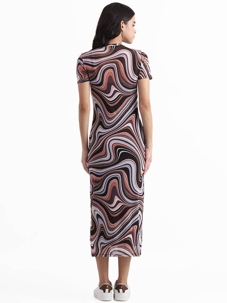 Nuon Brown Multicolor Printed Slim Fit Dress