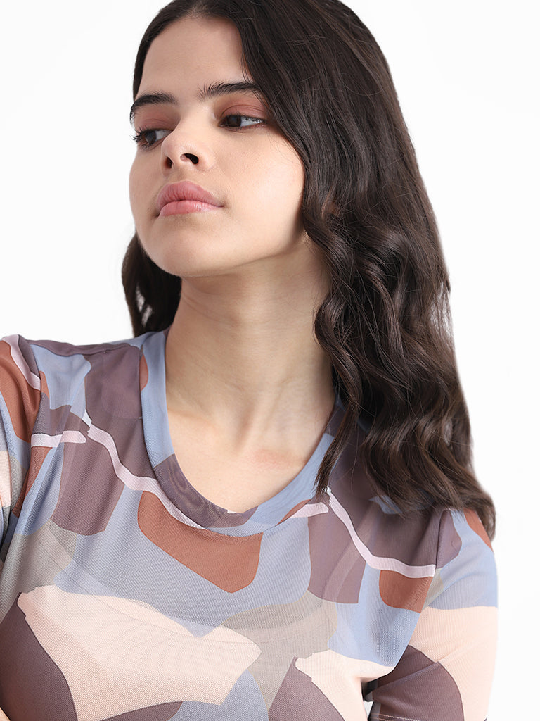 Nuon Multicolor Printed Slim Fit Mesh Prima Dress