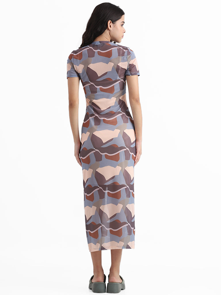 Nuon Multicolor Printed Slim Fit Mesh Prima Dress