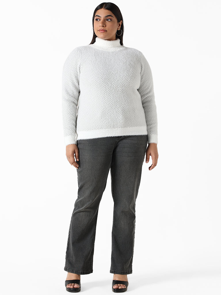 Gia Self-Designed Knit White u0026 Grey Turtle Neck Sweater – Westside