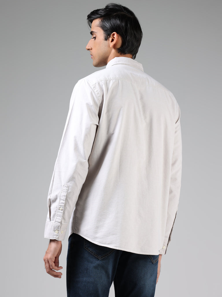 Westside WES Casuals Men's Solid Beige Relaxed-Fit Shirt for Casual Wear Back View