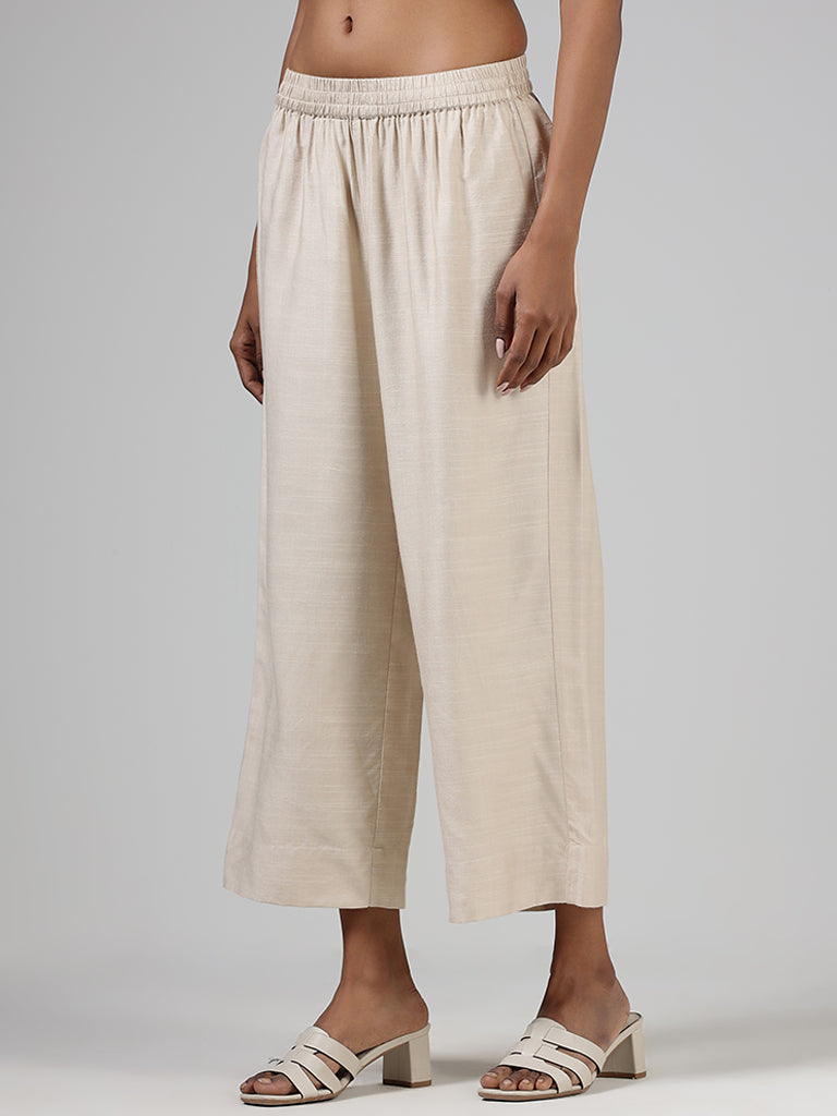 Zuba Beige Plain Fit Palazzos
