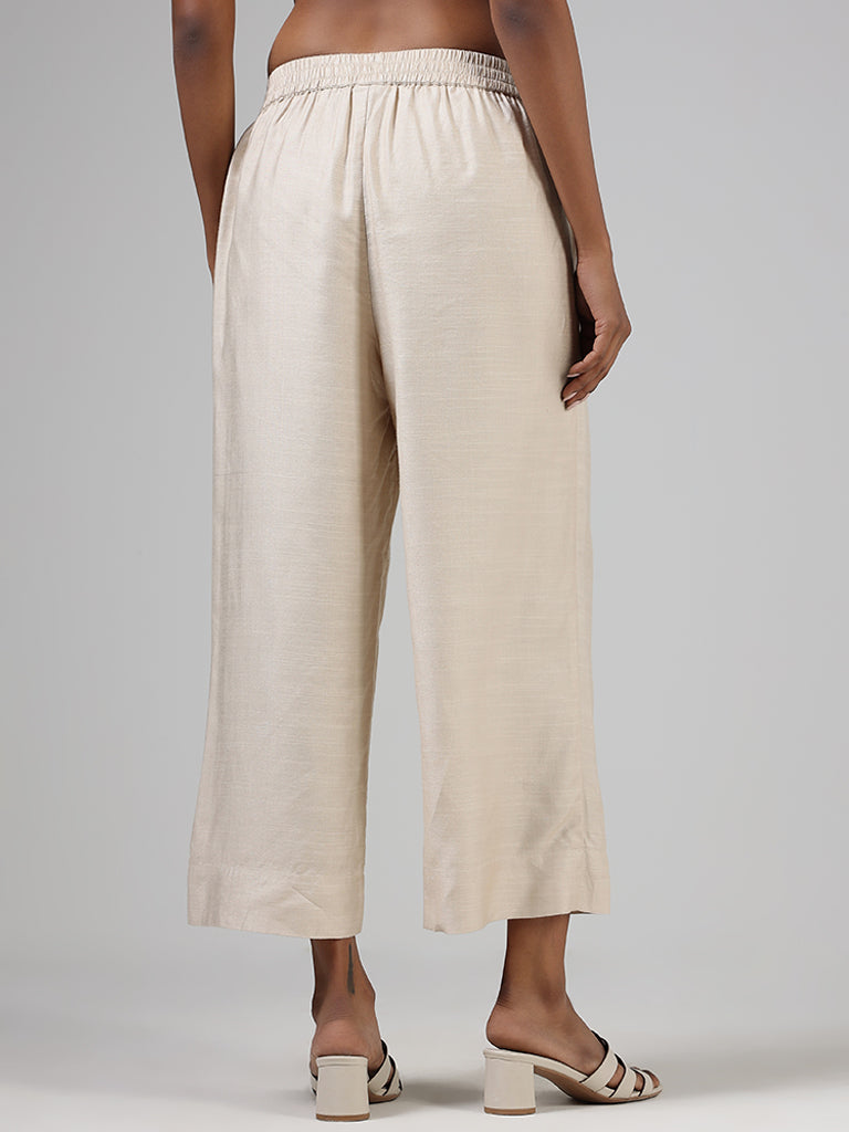 Zuba Beige Plain Fit Palazzos