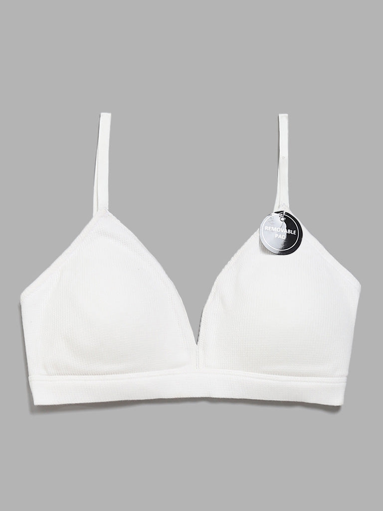 Buy Superstar Waffle Removable Padding White Bra from Westside