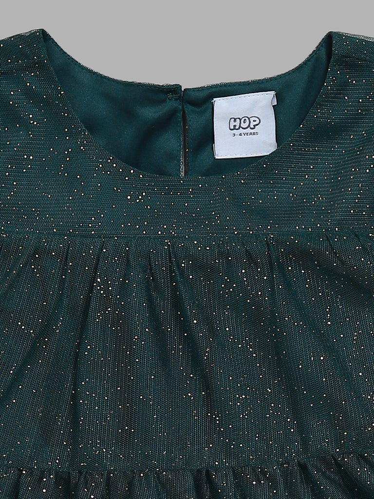 HOP Kids Green Embellished Tiered Dress