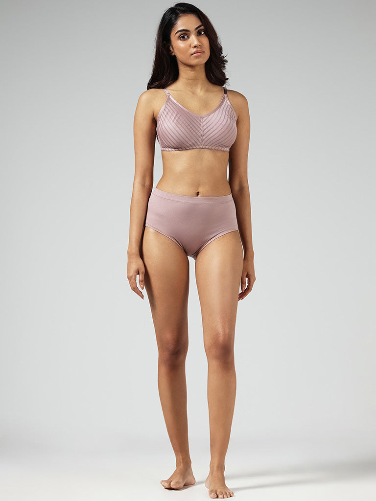 Buy Wunderlove Light Pink Self Striped Unlined Bra from Westside