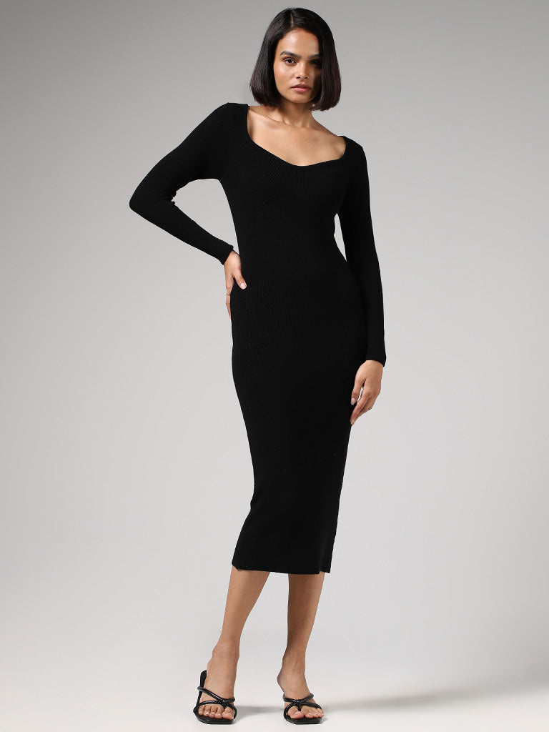 Buy Wardrobe Solid Fitted Black Dress from Westside