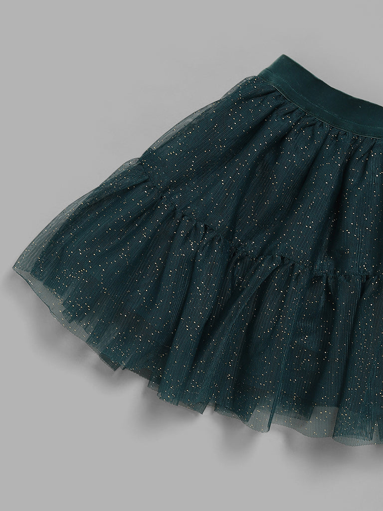 HOP Kids Teal Net Tiered Skirt