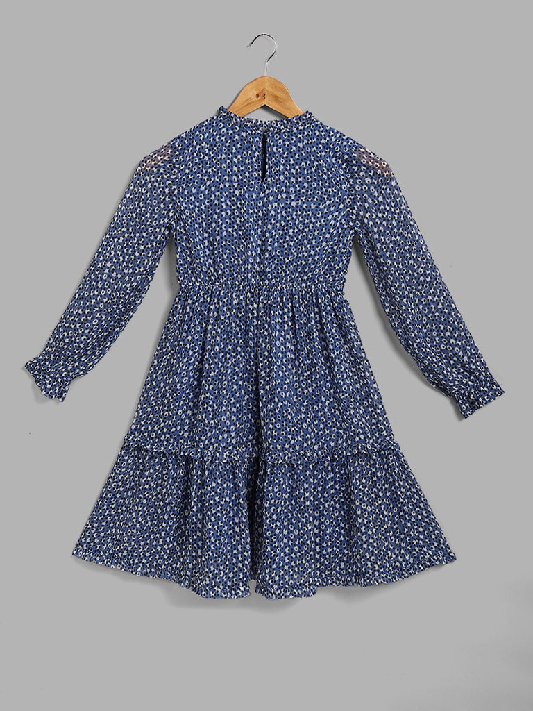Y&F Kids Blue Printed Tiered Dress