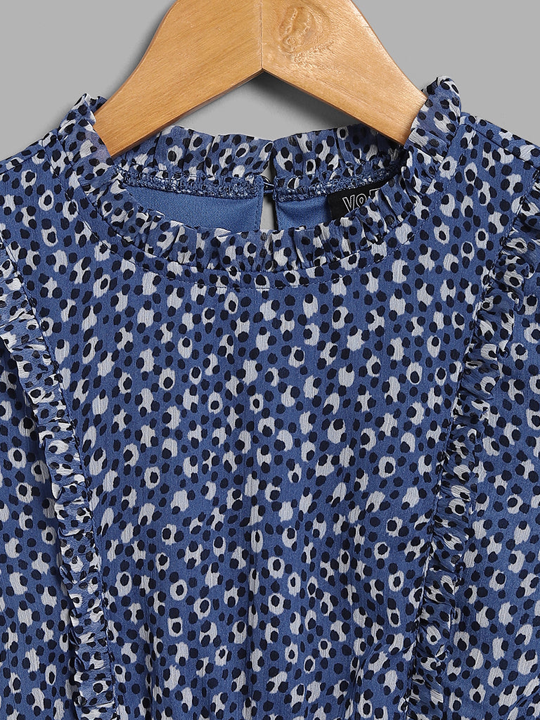 Y&F Kids Blue Printed Tiered Dress