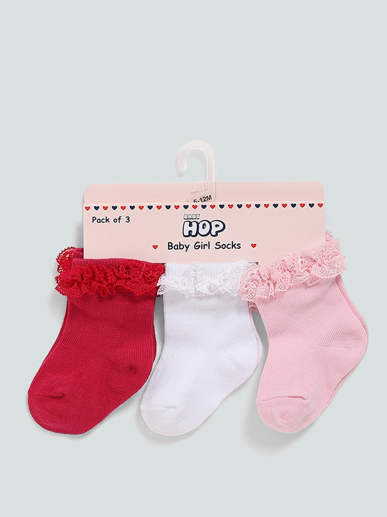 HOP Baby Pink Lace Socks - Pack of 3