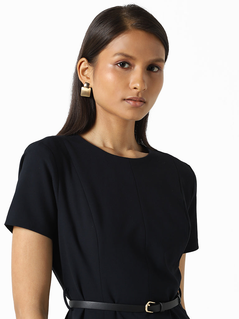 Wardrobe Solid Navy Blue Dress