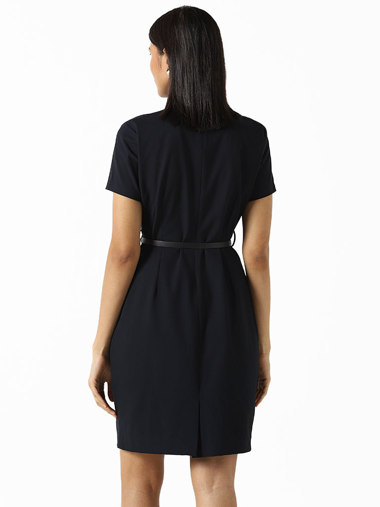 Wardrobe Solid Navy Blue Dress