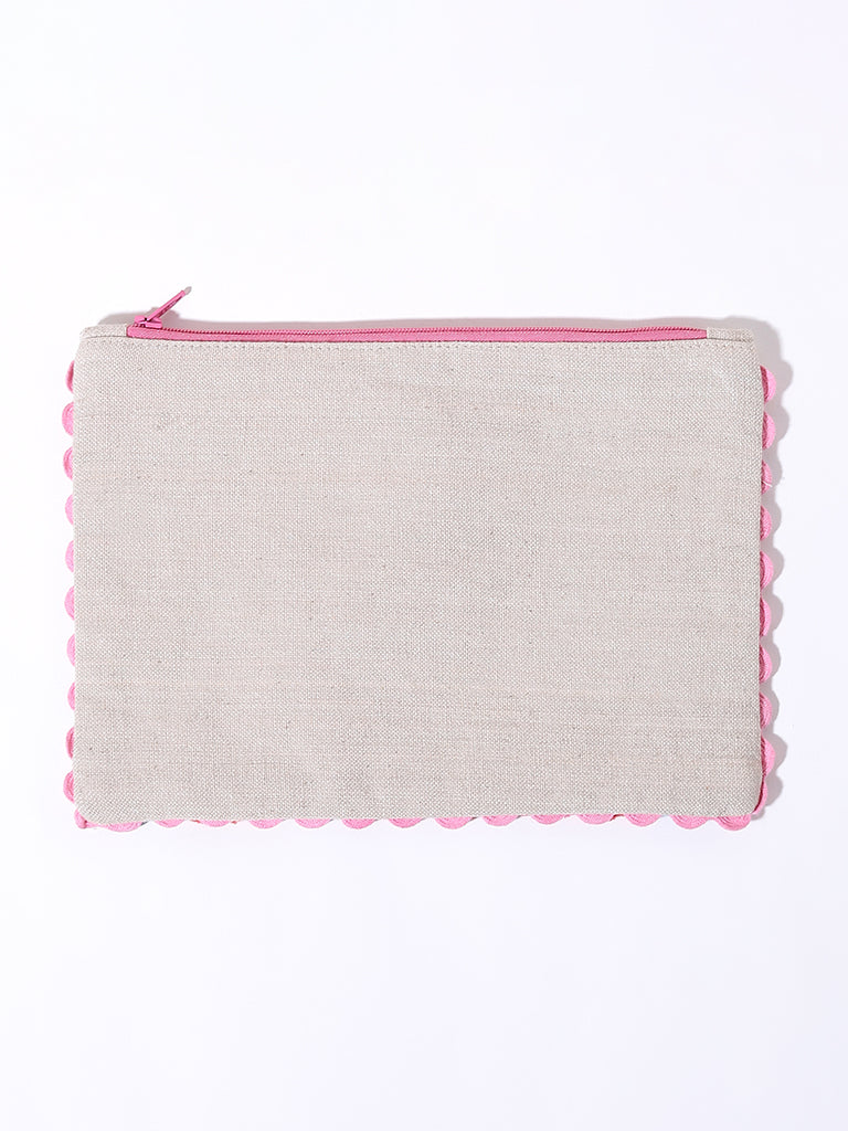 Westside Home Blue & Pink Floral Embroidered Pouch
