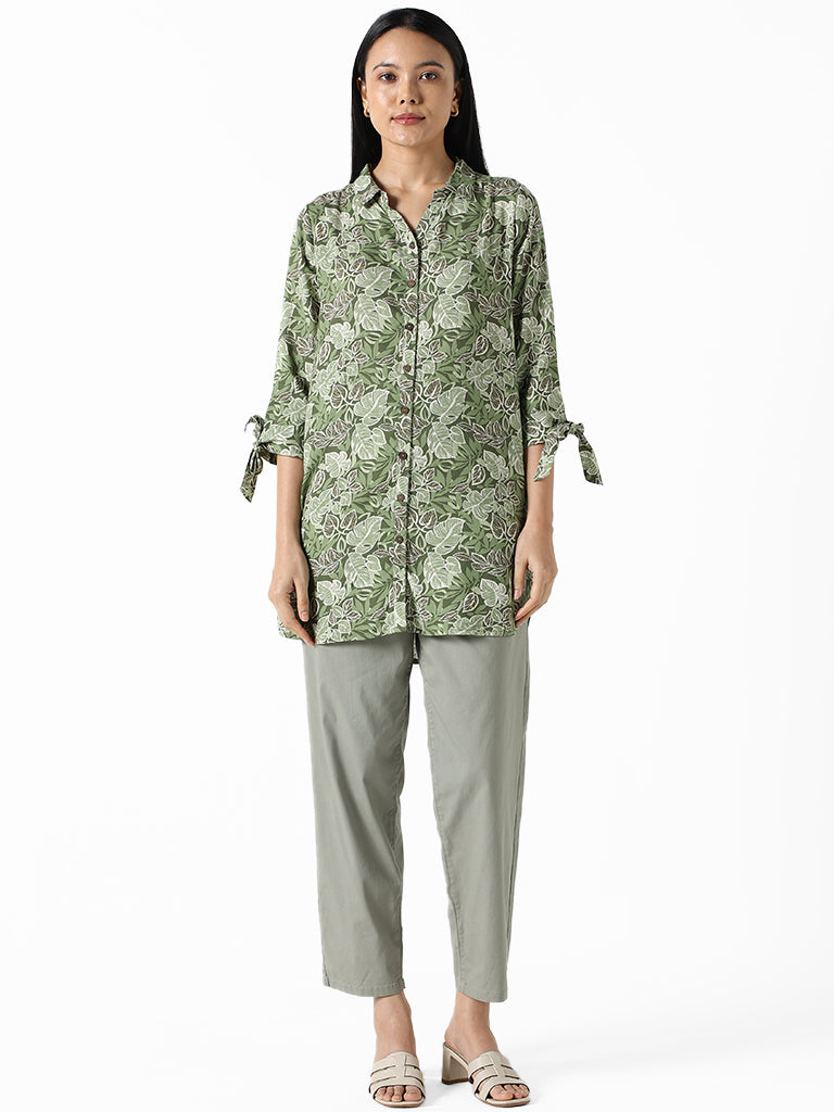 LOV Sage Green Printed Regular Fit Blouse