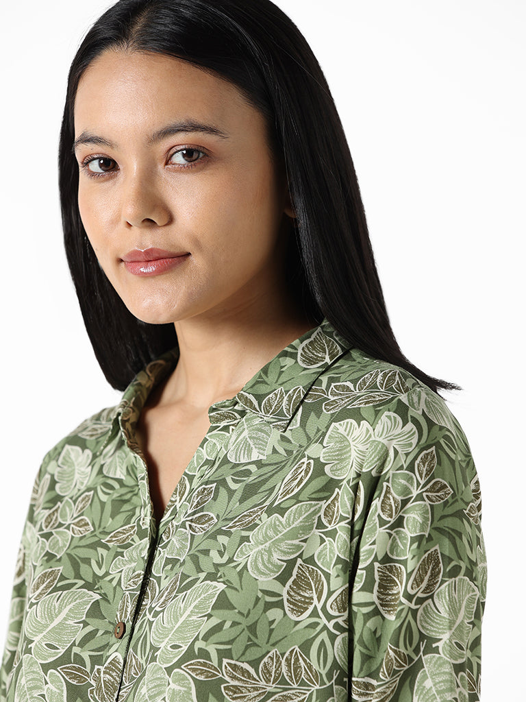 LOV Sage Green Printed Regular Fit Blouse