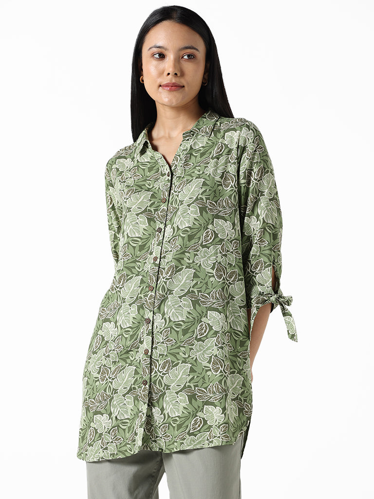 LOV Sage Green Printed Regular Fit Blouse