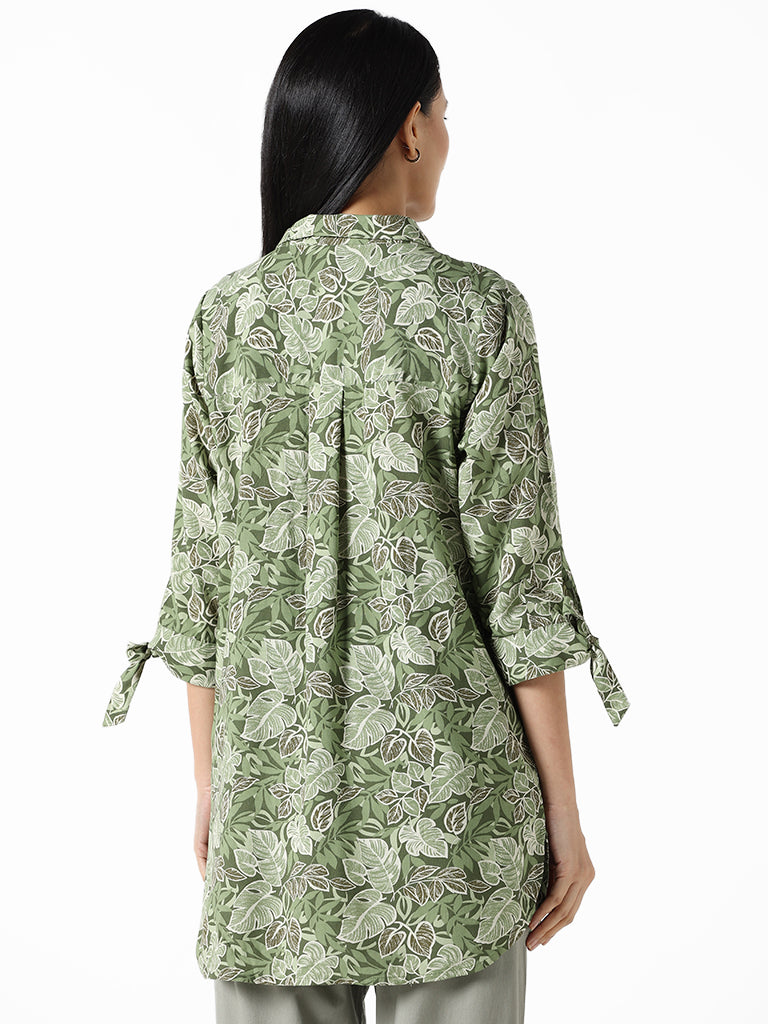 LOV Sage Green Printed Regular Fit Blouse