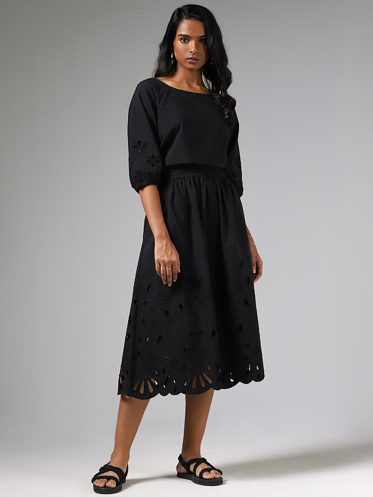 LOV Black Flower Cut-Out Top