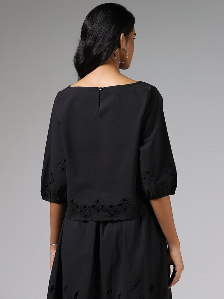 LOV Black Flower Cut-Out Top