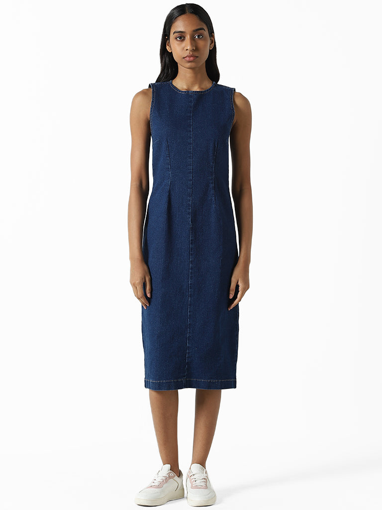 Nuon Solid Dark Blue Denim Dress